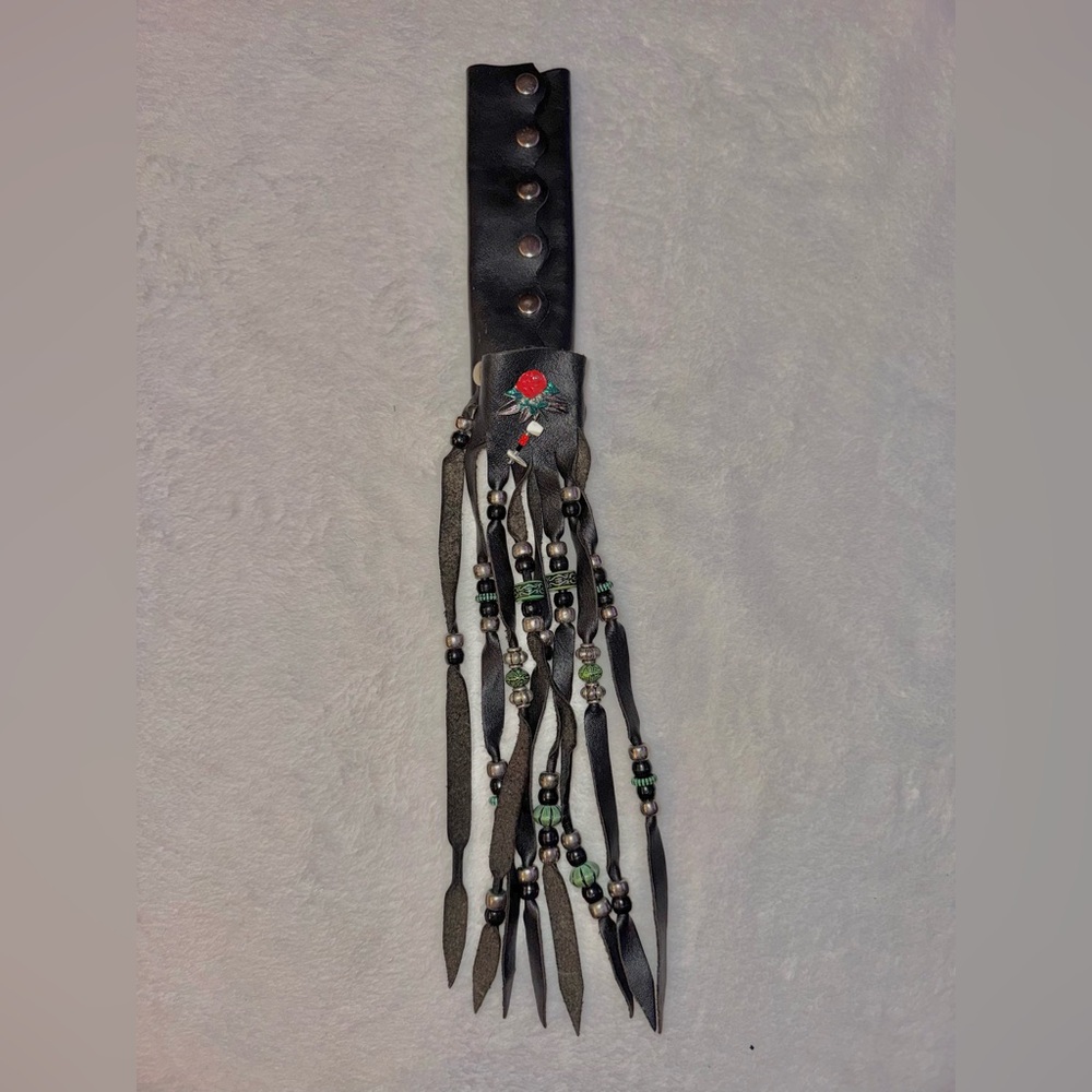 Black Leather Hair Wrap/glove with Rose hardware